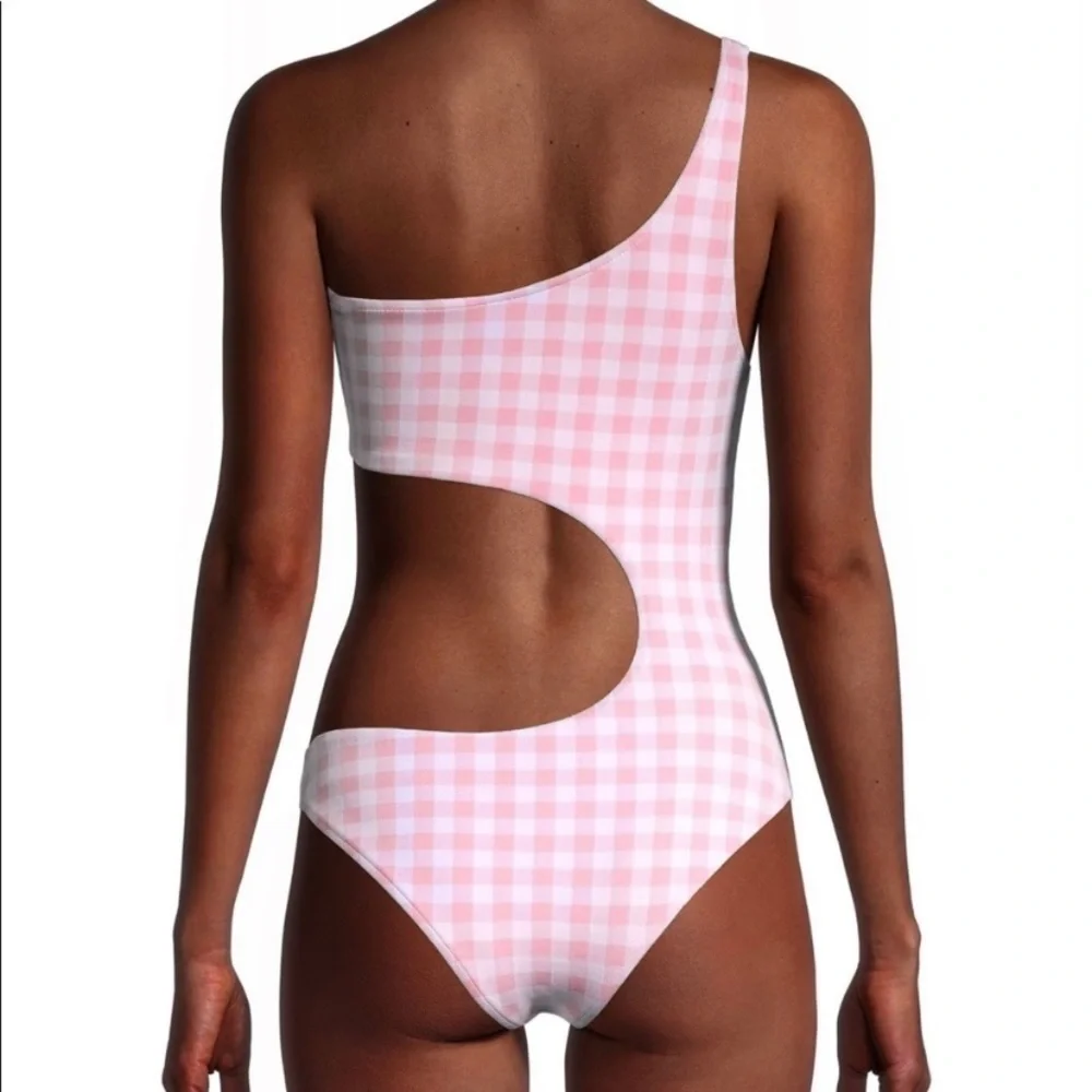 NWOT Frankie’s bikinis cash cutout one piece swimsuit gingham pink 12869